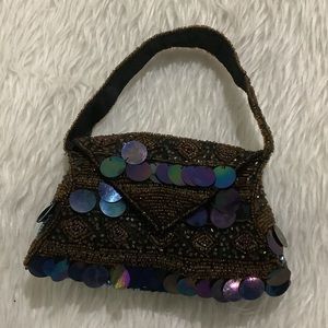 K.C. Malhan black embroidered beaded small evening sparkling boho purse